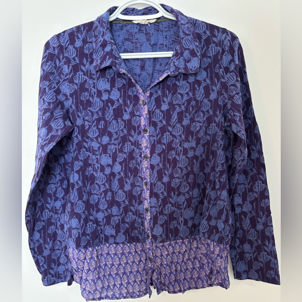 White Stuff Purple Floral Button-Down Blouse size 10 Med